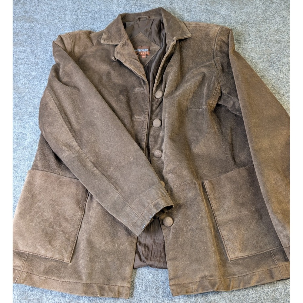 Vtg Stan Herman Suede Leather Coat Jacket Sz Medium Womens Lined Brown
